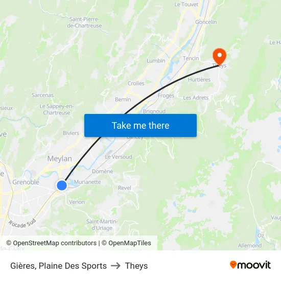 Gières, Plaine Des Sports to Theys map