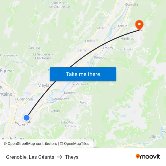 Grenoble, Les Géants to Theys map