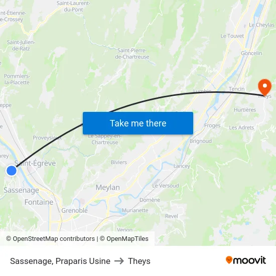 Sassenage, Praparis Usine to Theys map