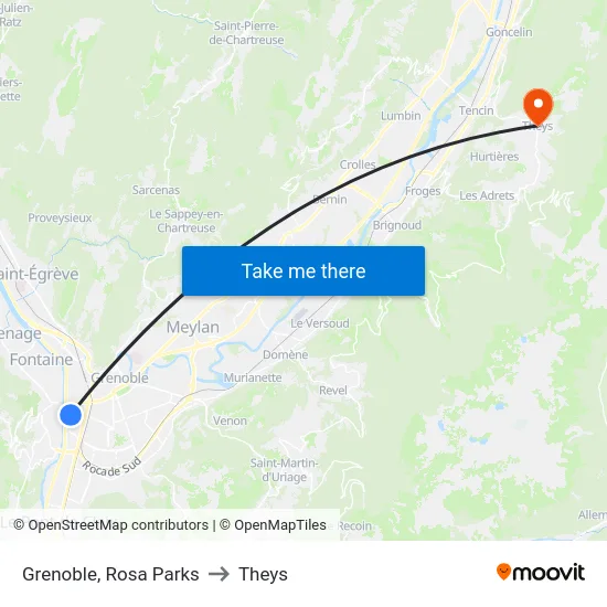 Grenoble, Rosa Parks to Theys map