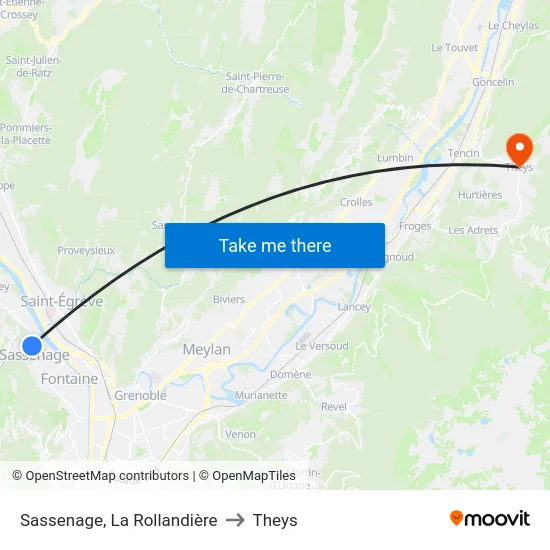 Sassenage, La Rollandière to Theys map