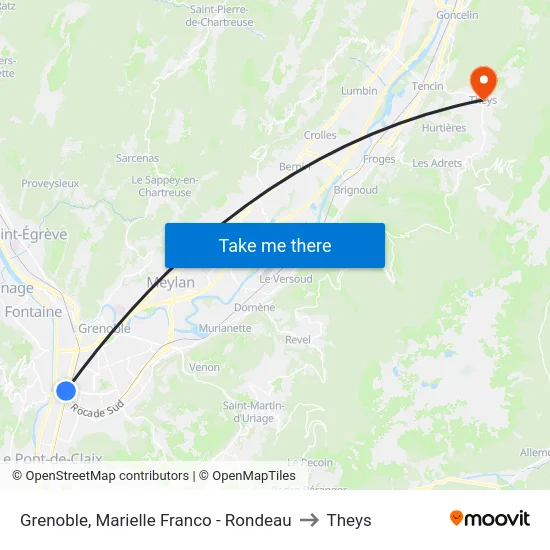 Grenoble, Marielle Franco - Rondeau to Theys map
