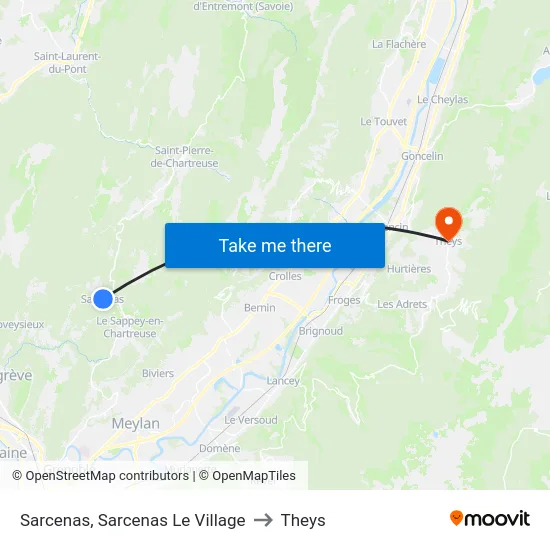 Sarcenas, Sarcenas Le Village to Theys map