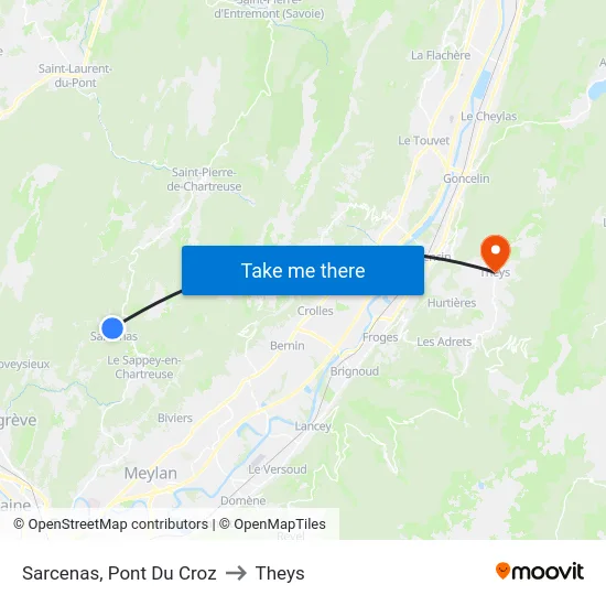 Sarcenas, Pont Du Croz to Theys map