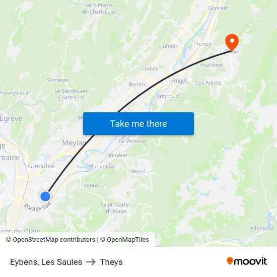 Eybens, Les Saules to Theys map