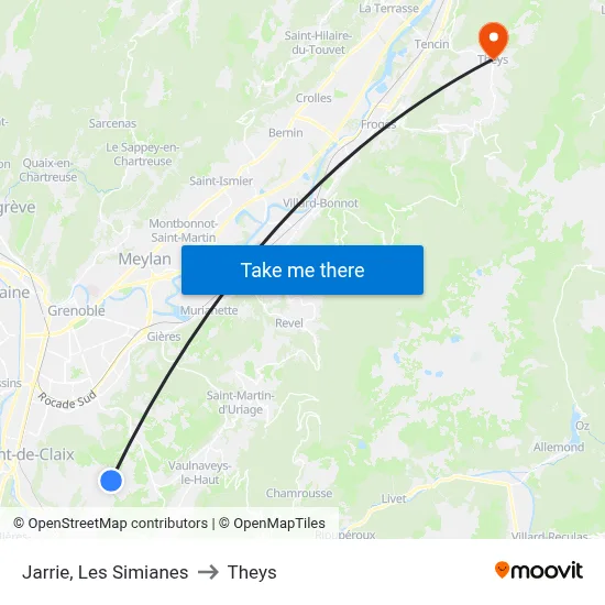Jarrie, Les Simianes to Theys map