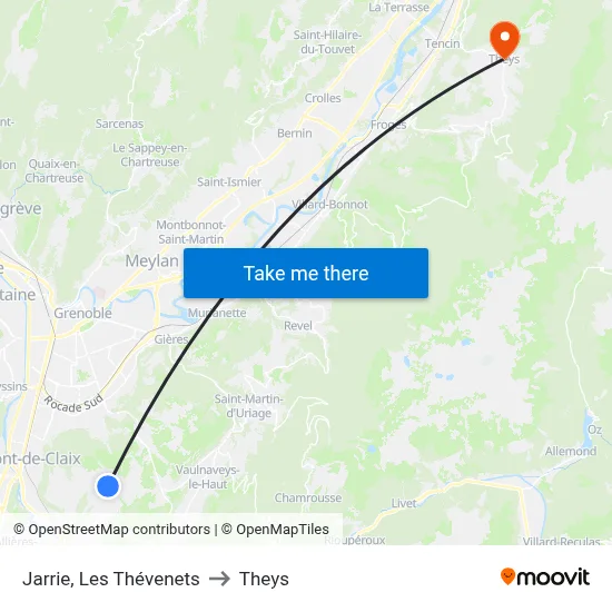 Jarrie, Les Thévenets to Theys map