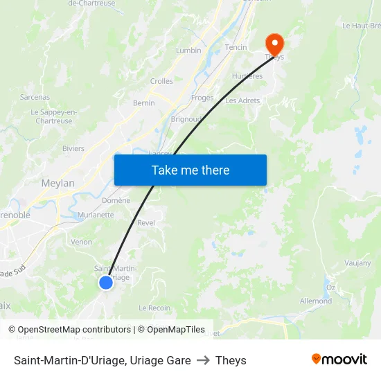 Saint-Martin-D'Uriage, Uriage Gare to Theys map