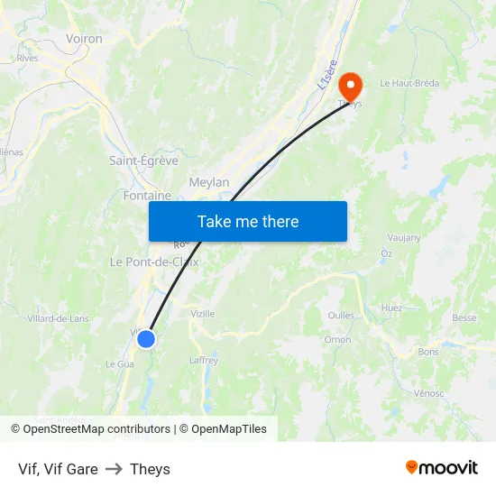 Vif, Vif Gare to Theys map