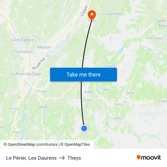 Le Périer, Les Daurens to Theys map