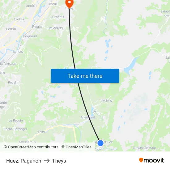 Huez, Paganon to Theys map