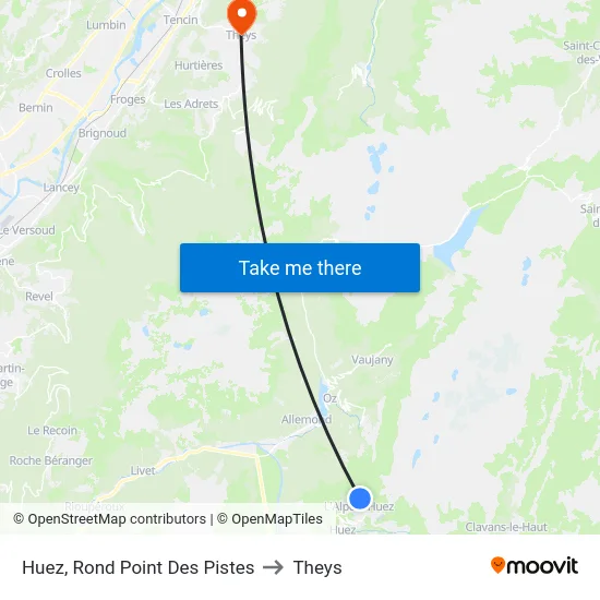 Huez, Rond Point Des Pistes to Theys map