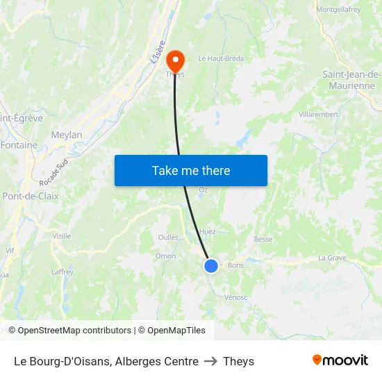 Le Bourg-D'Oisans, Alberges Centre to Theys map