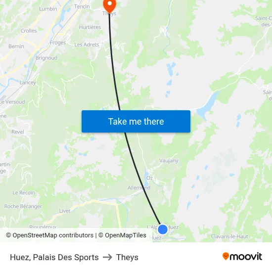 Huez, Palais Des Sports to Theys map