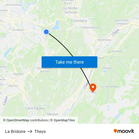 La Bridoire to Theys map