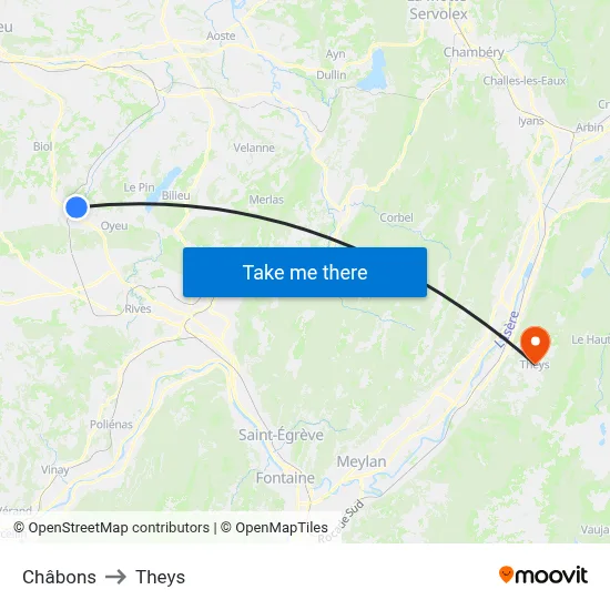 Châbons to Theys map