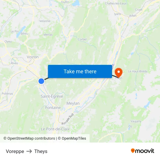 Voreppe to Theys map