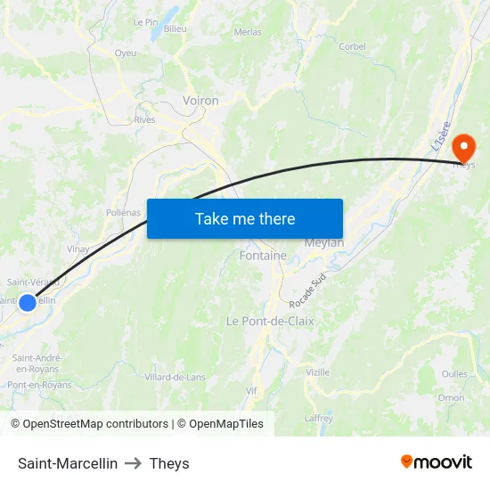 Saint-Marcellin to Theys map