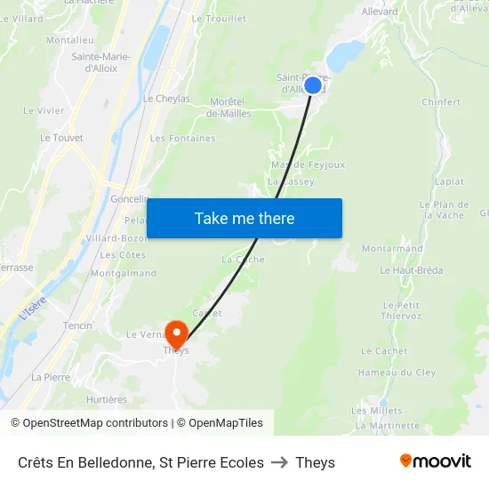Crêts En Belledonne, St Pierre Ecoles to Theys map