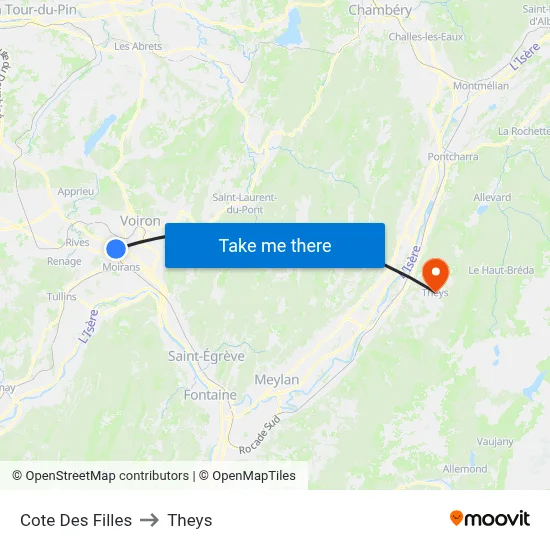 Cote Des Filles to Theys map