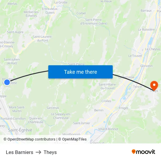 Les Barniers to Theys map
