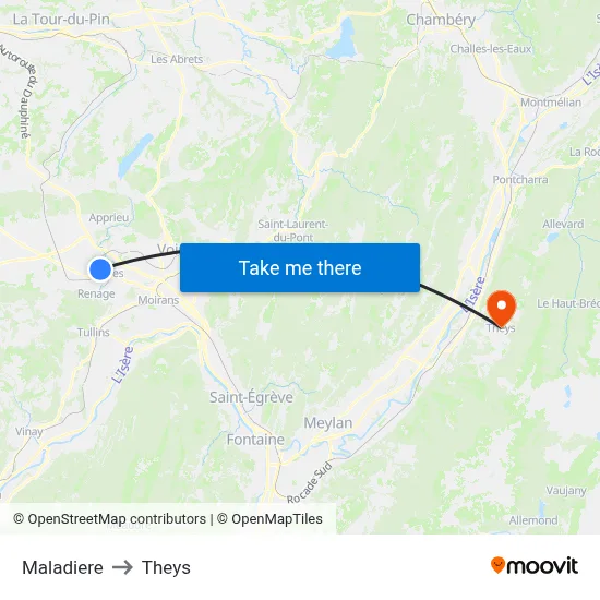 Maladiere to Theys map