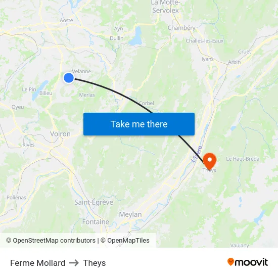 Ferme Mollard to Theys map