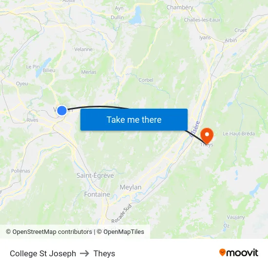 College St Joseph to Theys map