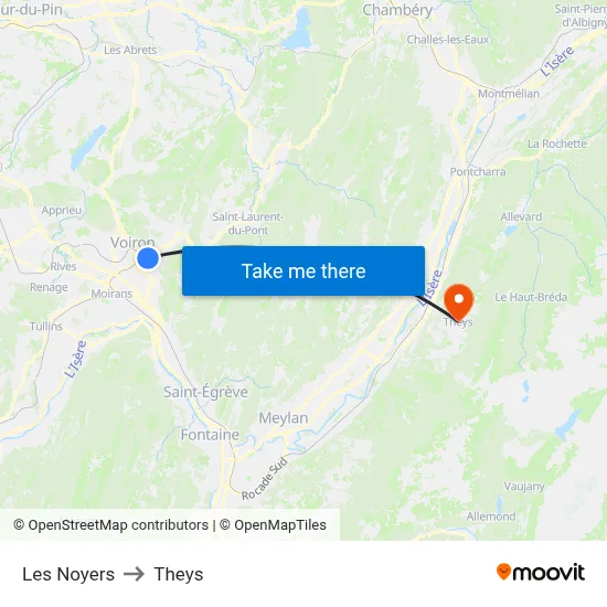 Les Noyers to Theys map