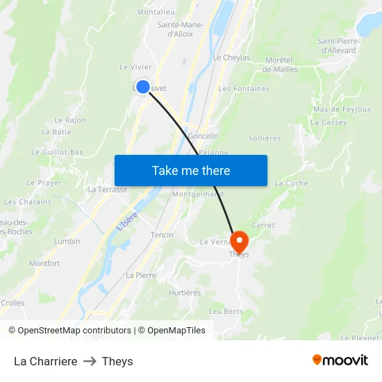 La Charriere to Theys map