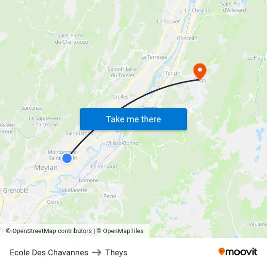 Ecole Des Chavannes to Theys map