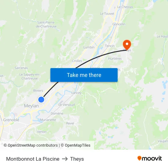 Montbonnot La Piscine to Theys map