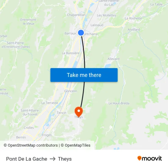 Pont De La Gache to Theys map