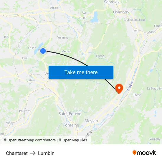 Chantaret to Lumbin map