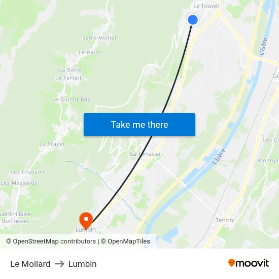 Le Mollard to Lumbin map