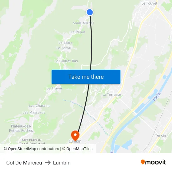 Col De Marcieu to Lumbin map