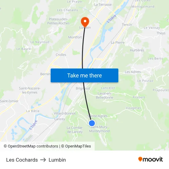 Les Cochards to Lumbin map