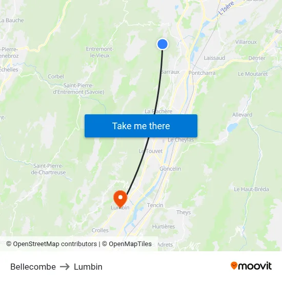 Bellecombe to Lumbin map