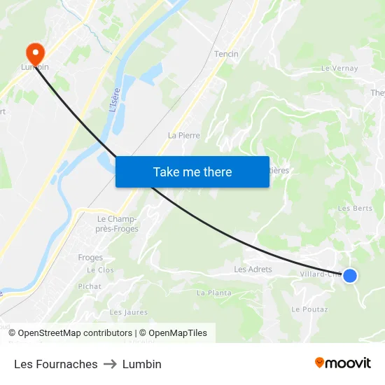 Les Fournaches to Lumbin map