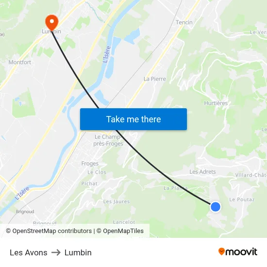 Les Avons to Lumbin map