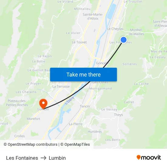 Les Fontaines to Lumbin map
