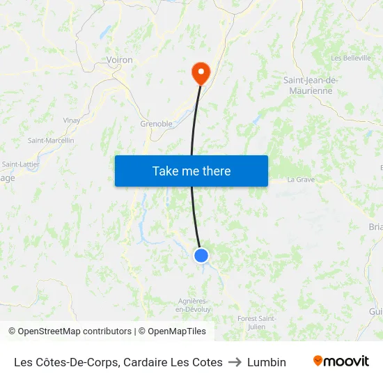 Les Côtes-De-Corps, Cardaire Les Cotes to Lumbin map