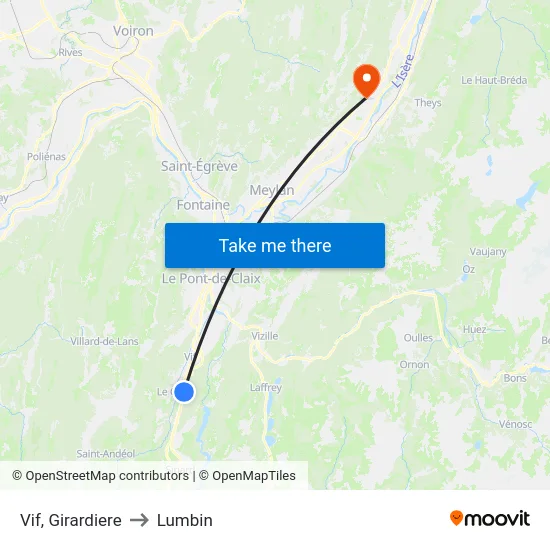 Vif, Girardiere to Lumbin map