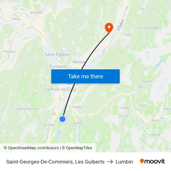 Saint-Georges-De-Commiers, Les Guiberts to Lumbin map
