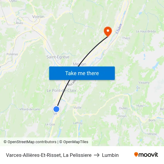Varces-Allières-Et-Risset, La Pelissiere to Lumbin map