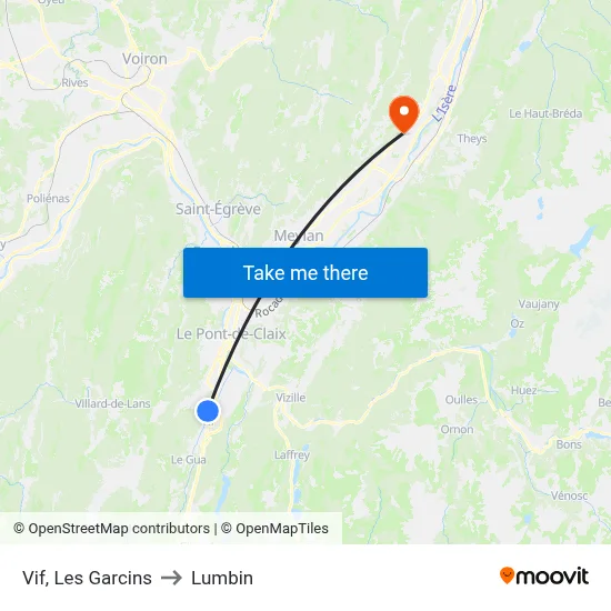 Vif, Les Garcins to Lumbin map