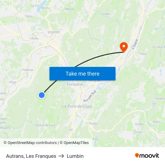 Autrans, Les Franques to Lumbin map