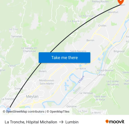 La Tronche, Hôpital Michallon to Lumbin map