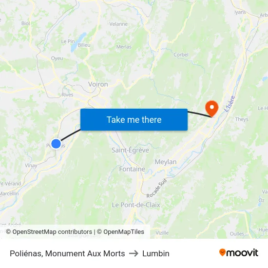 Poliénas, Monument Aux Morts to Lumbin map