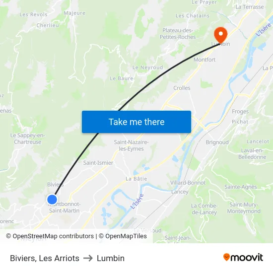 Biviers, Les Arriots to Lumbin map